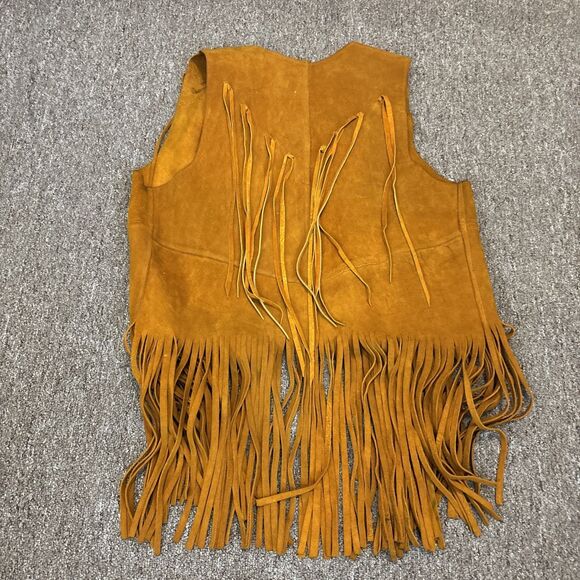 1970s Leather Suede Gold Yellow Fringe Vest Long Vtg (see measurements) - Picture 7 of 7